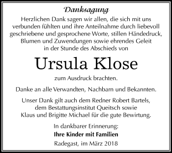 Traueranzeige von Ursula Klose von Mitteldeutsche Zeitung