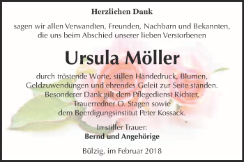 Traueranzeige von Ursula Möller von Super Sonntag Wittenberg