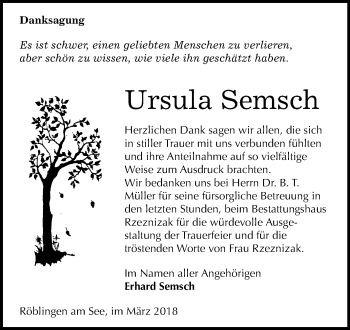 Traueranzeige von Ursula Semsch von Mitteldeutsche Zeitung