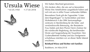 Traueranzeige von Ursula Wiese von Mitteldeutsche Zeitung