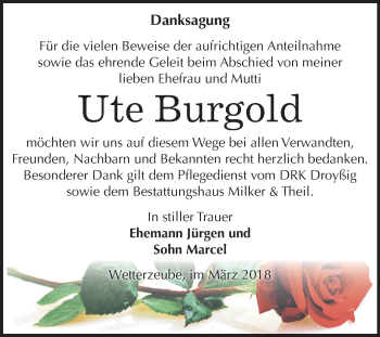 Traueranzeige von Ute Burgold von Mitteldeutsche Zeitung Zeitz