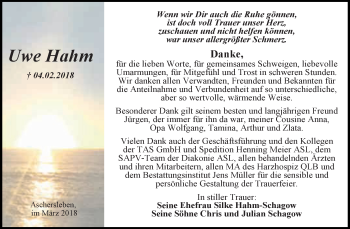 Traueranzeige von Uwe Hahm von Super Sonntag Aschersleben