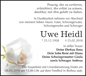 Traueranzeige von Uwe Heidl von Mitteldeutsche Zeitung Bitterfeld