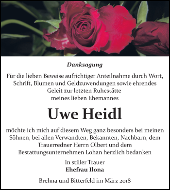 Traueranzeige von Uwe Heidl von Mitteldeutsche Zeitung Bitterfeld