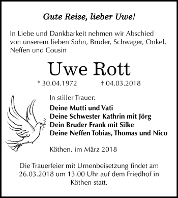 Traueranzeige von Uwe Rott von Mitteldeutsche Zeitung