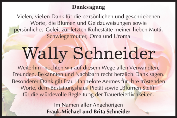 Traueranzeige von Wally Schneider von Mitteldeutsche Zeitung Bitterfeld
