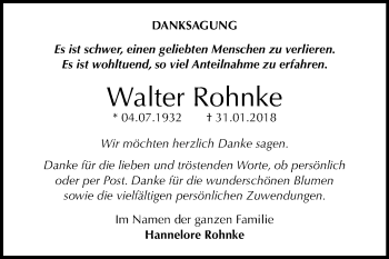 Traueranzeige von Walter Rohnke von Mitteldeutsche Zeitung Halle/Saalkreis