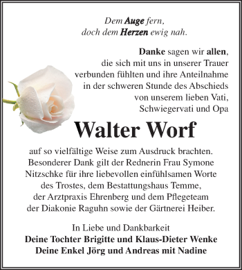 Traueranzeige von Walter Worf von Mitteldeutsche Zeitung Bitterfeld