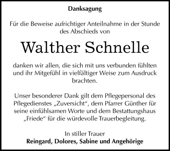 Traueranzeige von Walther Schnelle von Mitteldeutsche Zeitung Dessau-Roßlau