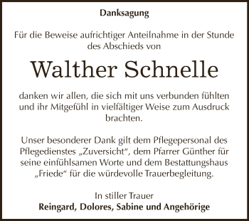 Traueranzeige von Walther Schnelle von WVG - Wochenspiegel Dessau / Köthen