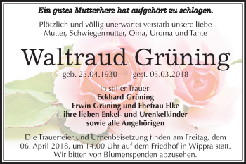 Traueranzeige von Waltraud Grüning von Mitteldeutsche Zeitung