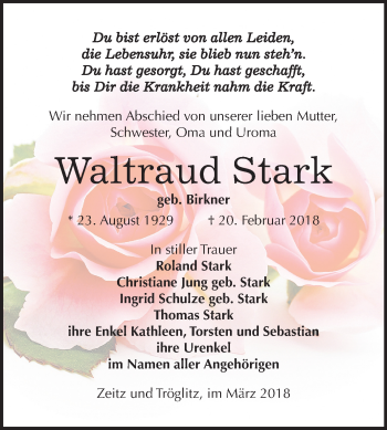 Traueranzeige von Waltraud Stark von Mitteldeutsche Zeitung