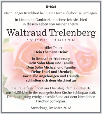 Traueranzeige von Waltraud Trelenberg von WVG - Wochenspiegel Merseburg