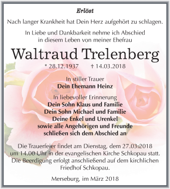 Traueranzeige von Waltraud Trelenberg von Mitteldeutsche Zeitung Merseburg/Querfurt