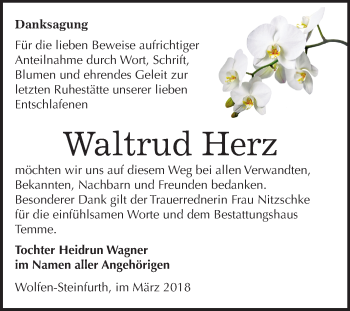 Traueranzeige von Waltrud Herz von Mitteldeutsche Zeitung Bitterfeld