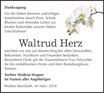 Traueranzeige von Waltrud Herz von WVG - Wochenspiegel Bitterfeld