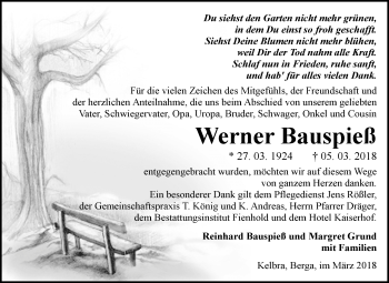 Traueranzeige von Werner Bauspieß von Mitteldeutsche Zeitung