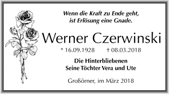 Traueranzeige von Werner Czerwinski von Mitteldeutsche Zeitung