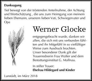 Traueranzeige von Werner Glocke von Mitteldeutsche Zeitung Merseburg/Querfurt