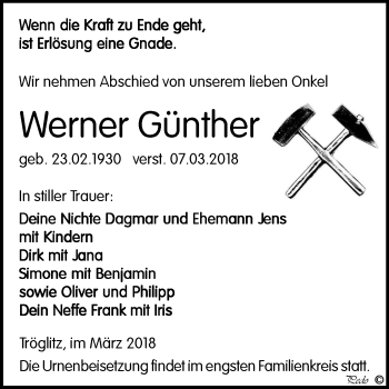 Traueranzeige von Werner Günther von Mitteldeutsche Zeitung Zeitz