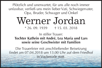 Traueranzeige von Werner Jordan von Mitteldeutsche Zeitung