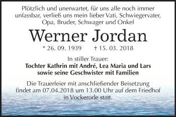 Traueranzeige von Werner Jordan von WVG - Wochenspiegel Wittenberg