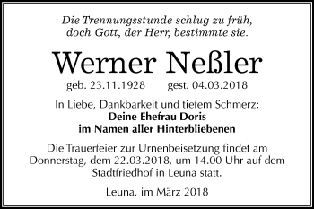 Traueranzeige von Werner Neßler von Mitteldeutsche Zeitung Merseburg/Querfurt