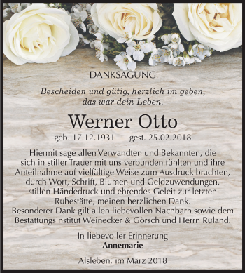 Traueranzeige von Werner Otto von Mitteldeutsche Zeitung Bernburg