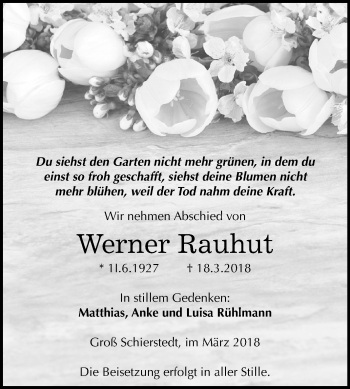Traueranzeige von Werner Rauhut von Mitteldeutsche Zeitung Aschersleben