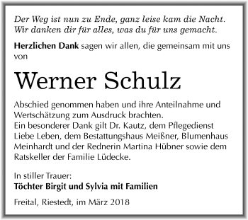 Traueranzeige von Werner Schulz von Mitteldeutsche Zeitung