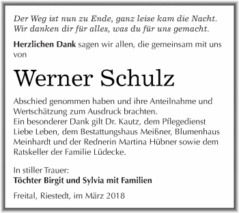 Traueranzeige von Werner Schulz von Super Sonntag SGH Mansf. Land