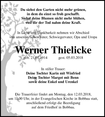 Traueranzeige von Werner Thielicke von Mitteldeutsche Zeitung Bitterfeld