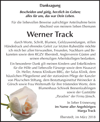 Traueranzeige von Werner Track von Mitteldeutsche Zeitung Bernburg