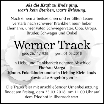 Traueranzeige von Werner Track von Mitteldeutsche Zeitung Bernburg