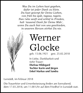 Traueranzeige von Werner Werner von Mitteldeutsche Zeitung Merseburg/Querfurt