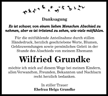 Traueranzeige von Wilfried Grundke von Mitteldeutsche Zeitung Bernburg