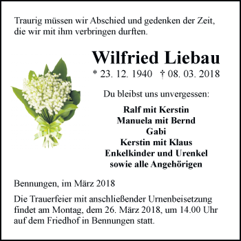 Traueranzeige von Wilfried Liebau von Mitteldeutsche Zeitung