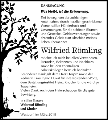 Traueranzeige von Wilfried Römling von Mitteldeutsche Zeitung Aschersleben