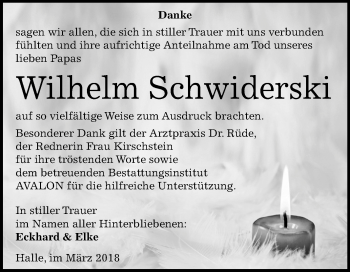 Traueranzeige von Wilhelm Schwiderski von Mitteldeutsche Zeitung Halle/Saalkreis