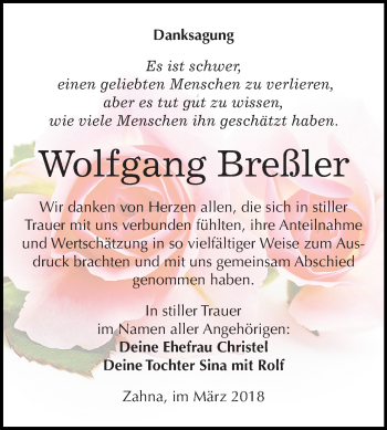 Traueranzeige von Wolfgang Breßler von Mitteldeutsche Zeitung