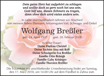 Traueranzeige von Wolfgang Breßler von Mitteldeutsche Zeitung