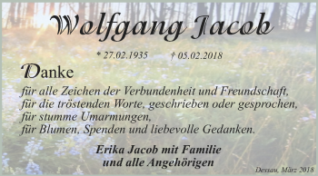 Traueranzeige von Wolfgang Jacob von Mitteldeutsche Zeitung Dessau-Roßlau