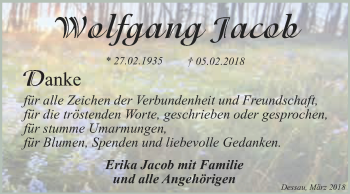 Traueranzeige von Wolfgang Jacob von WVG - Wochenspiegel Dessau / Köthen