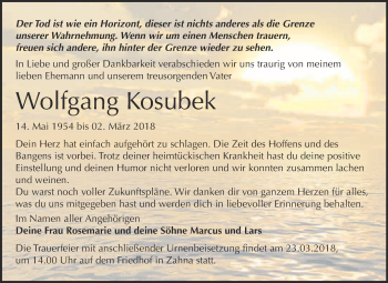 Traueranzeige von Wolfgang Kosubek von Super Sonntag Wittenberg