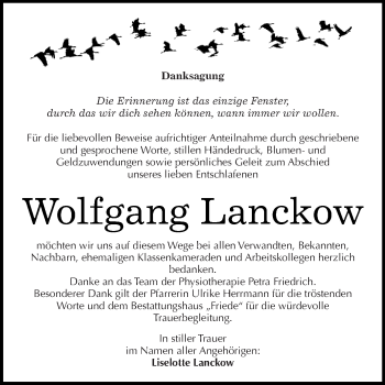 Traueranzeige von Wolfgang Lanckow von WVG - Wochenspiegel Dessau / Köthen