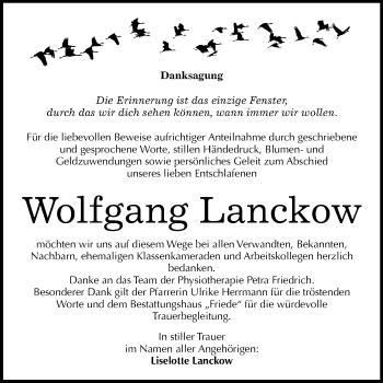 Traueranzeige von Wolfgang Lanckow von Mitteldeutsche Zeitung Dessau-Roßlau