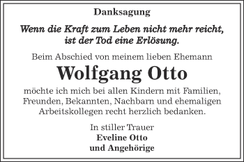 Traueranzeige von Wolfgang Otto von Super Sonntag Bernburg