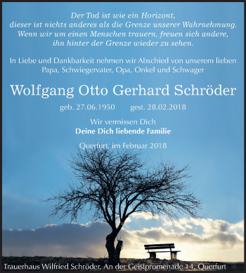 Traueranzeige von Wolfgang Otto Gerhard Schröder von Mitteldeutsche Zeitung Merseburg/Querfurt