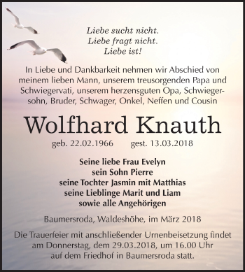 Traueranzeige von Wolfhard Knauth von Mitteldeutsche Zeitung
