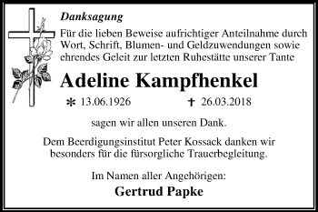 Traueranzeige von Adeline Kampfhenkel von Mitteldeutsche Zeitung Dessau-Roßlau